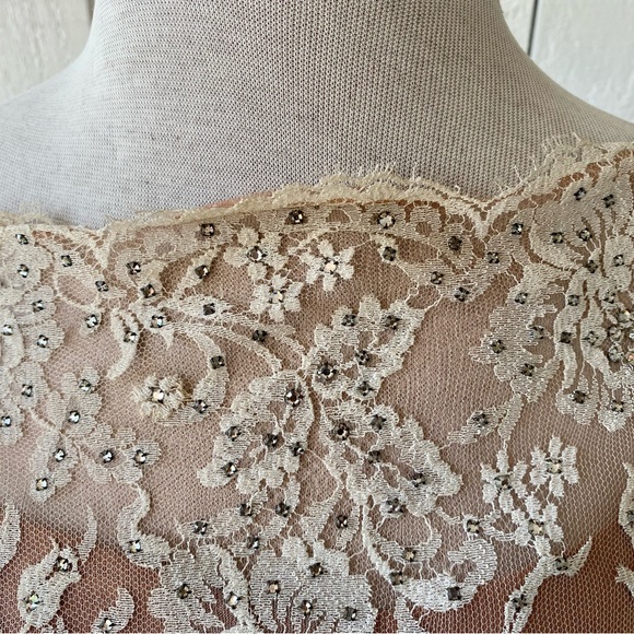 Vtg 60s Black Ivory Floral Lace Cocktail Dress Rhinestone Sz S Handmade As Is - Picture 3 of 13